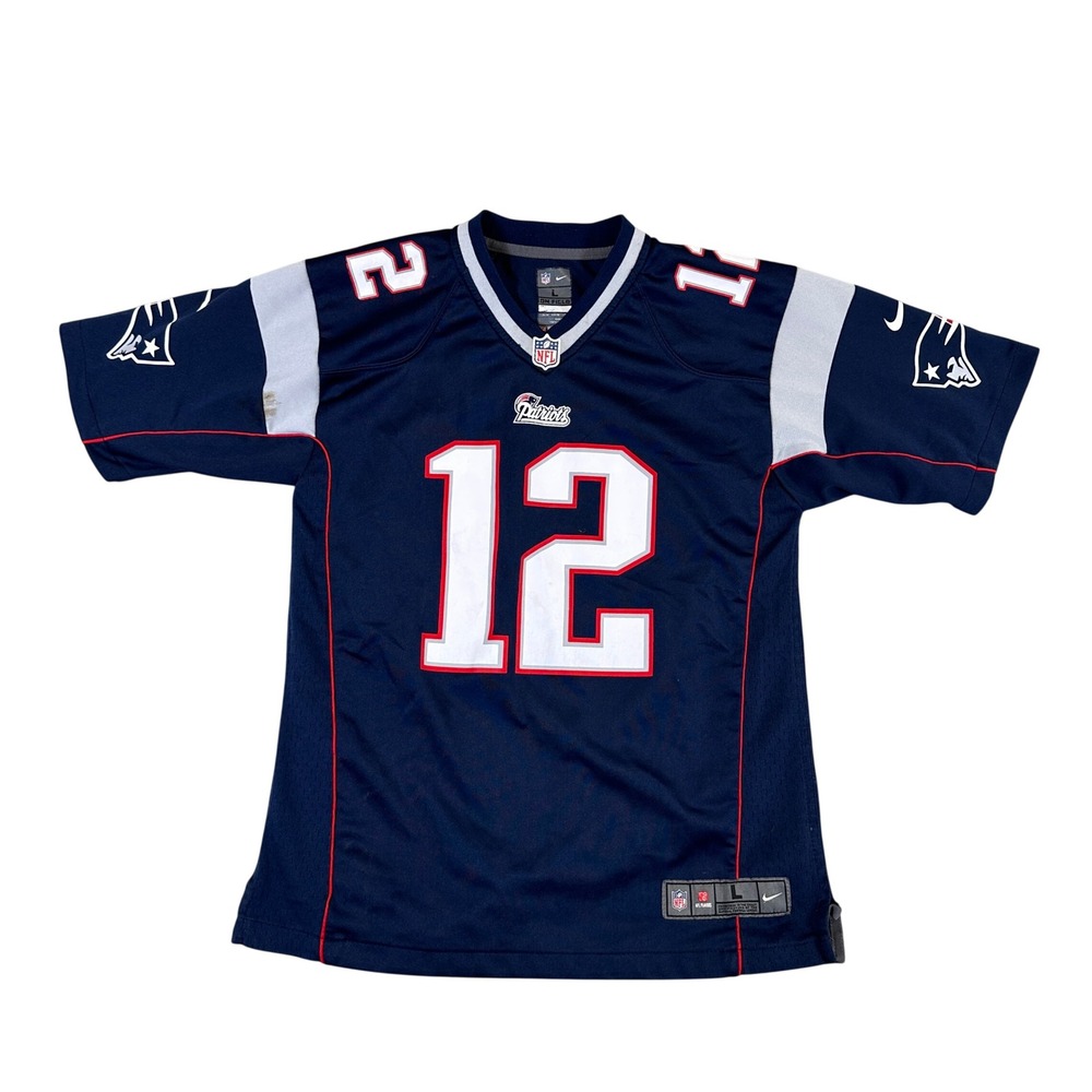 Nike New England Patriots Tom Brady 12 Navy Blue NFL Jersey Youth Large